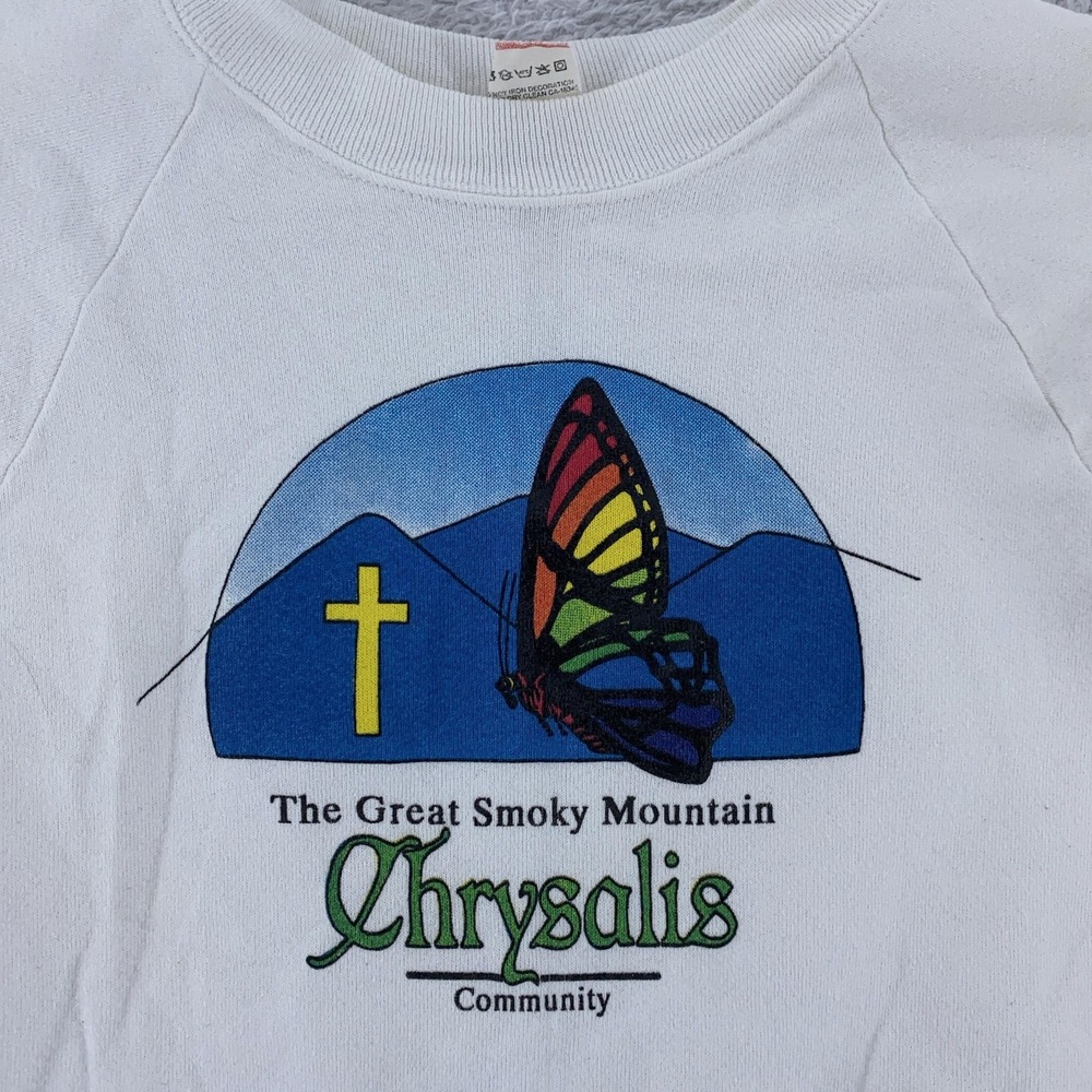 Vintage 90s Great Smoky Mountain Chrysalis Sweatshirt Mens XS Butterfy God Jesus
